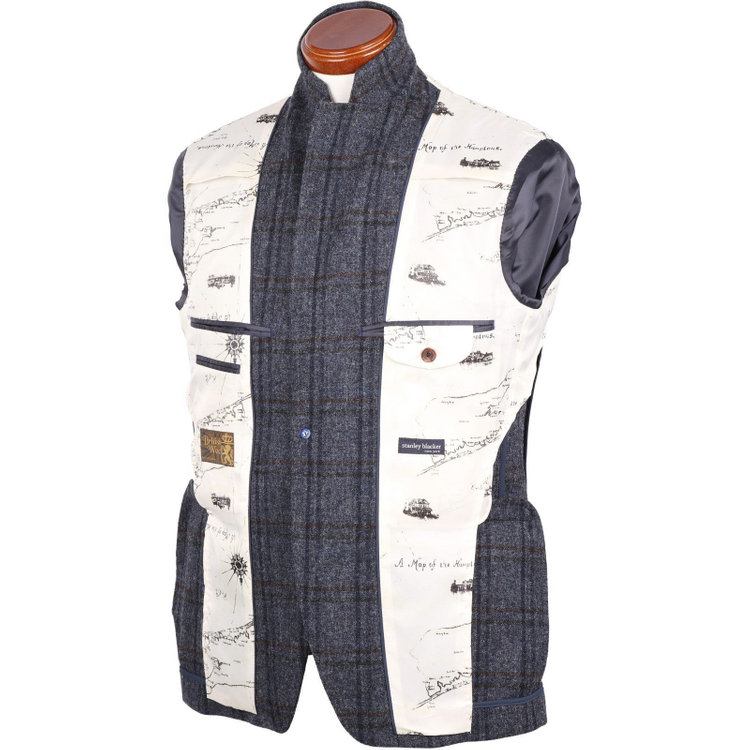 スタンリーブラッカ 【stanley blacker】【秋冬】2釦シングルジャケット/ネイビー×チェック/British Wool グレー系(灰)