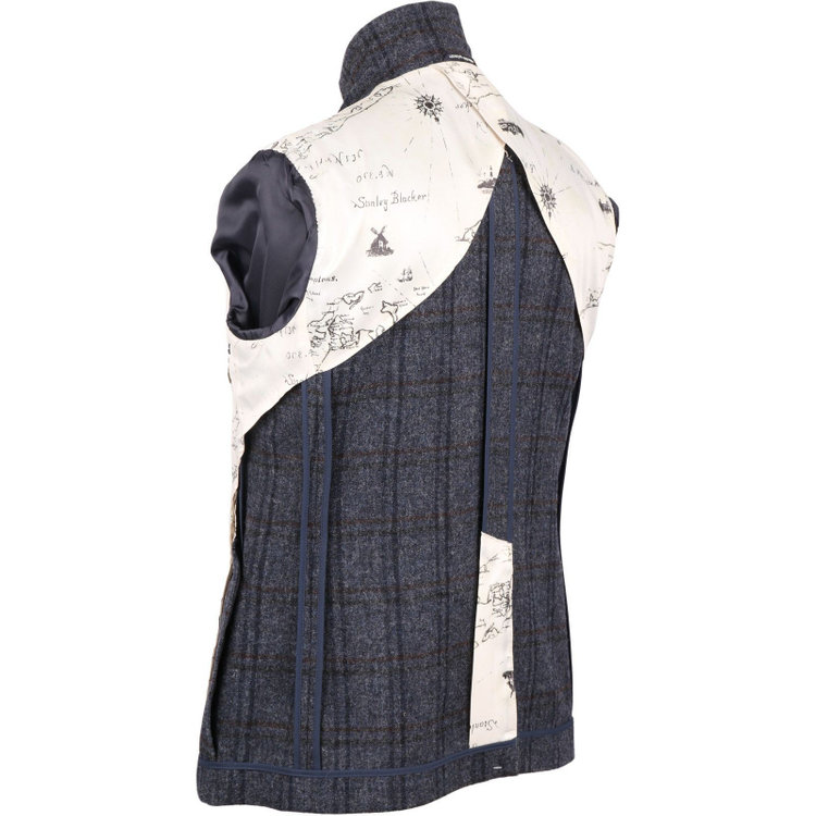 スタンリーブラッカ 【stanley blacker】【秋冬】2釦シングルジャケット/ネイビー×チェック/British Wool グレー系(灰)