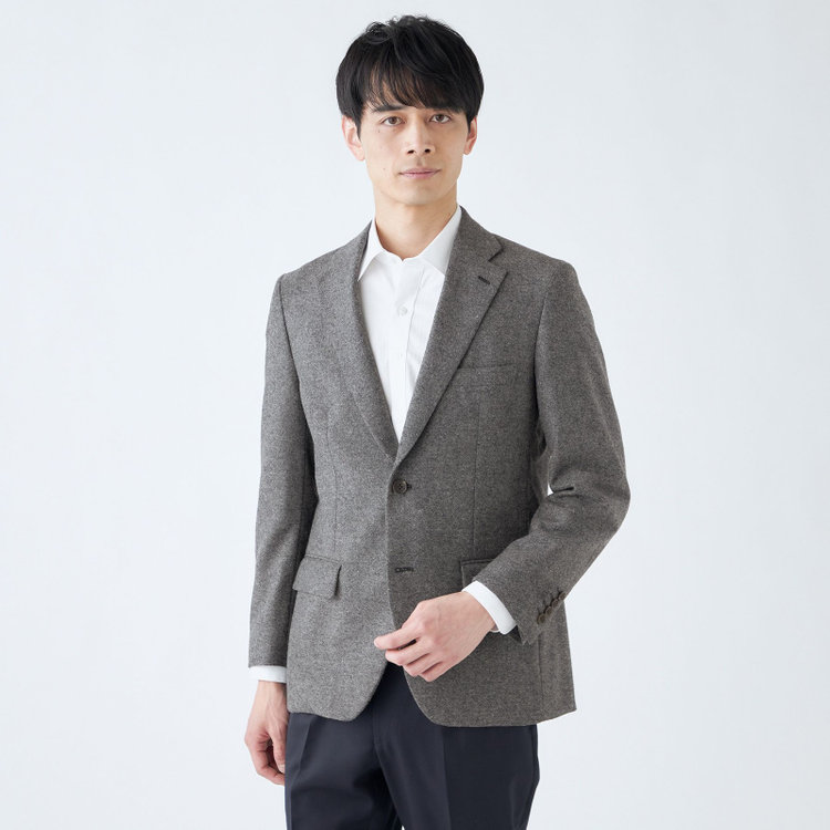 スタンリーブラッカ 【stanley blacker new york】【秋冬】ウールブレンド2釦シングルジャケット/グレー×ホームスパン グレー中間