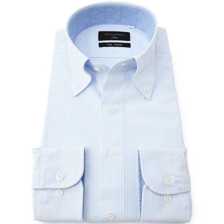 ドナートヴィンチウォモ 【FREEZETECH 氷撃：酷暑対策シャツ】【Donato Vinci Italy Uomo】【STYLISH】ボタンダウンカラーワイシャツ/ホワイト×ブルーストライプ/襟袖裏別布/ULTRA MOVE/ノーアイロン・ストレッチ・高通気性 青中間