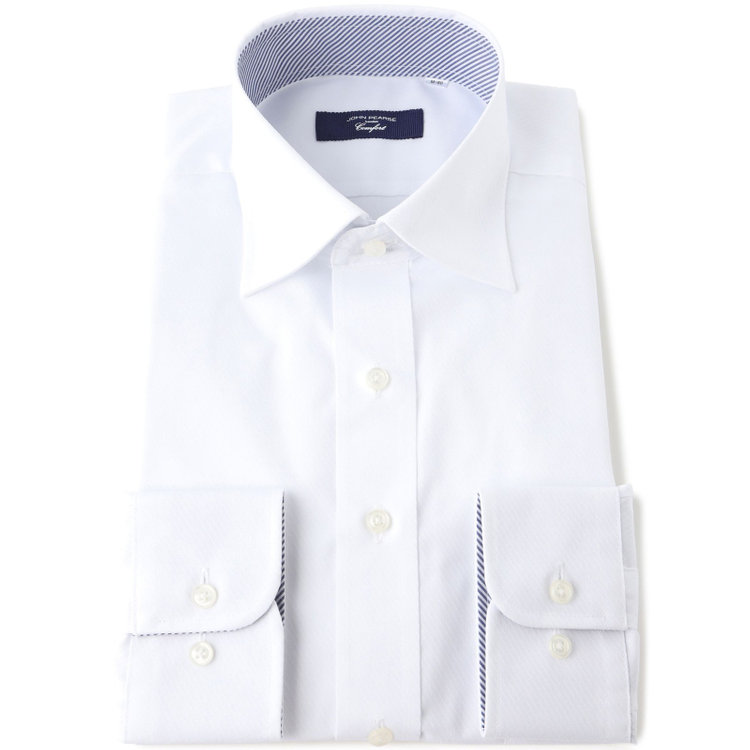 ＪＰコンフォート ネイビー 【JOHN PEARSE comfort navy】【STYLISH】【形態安定】ワイドカラーワイシャツ/ホワイト×ドビーツイル 白