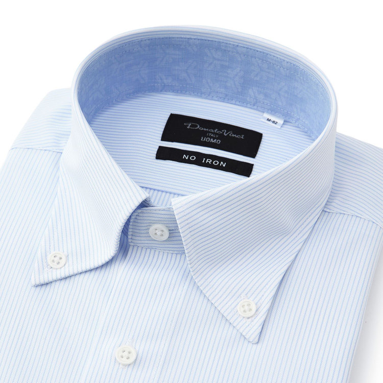 ドナートヴィンチウォモ 【FREEZETECH 氷撃：酷暑対策シャツ】【Donato Vinci Italy Uomo】【STYLISH】ボタンダウンカラーワイシャツ/ホワイト×ブルーストライプ/襟袖裏別布/ULTRA MOVE/ノーアイロン・ストレッチ・高通気性 青中間