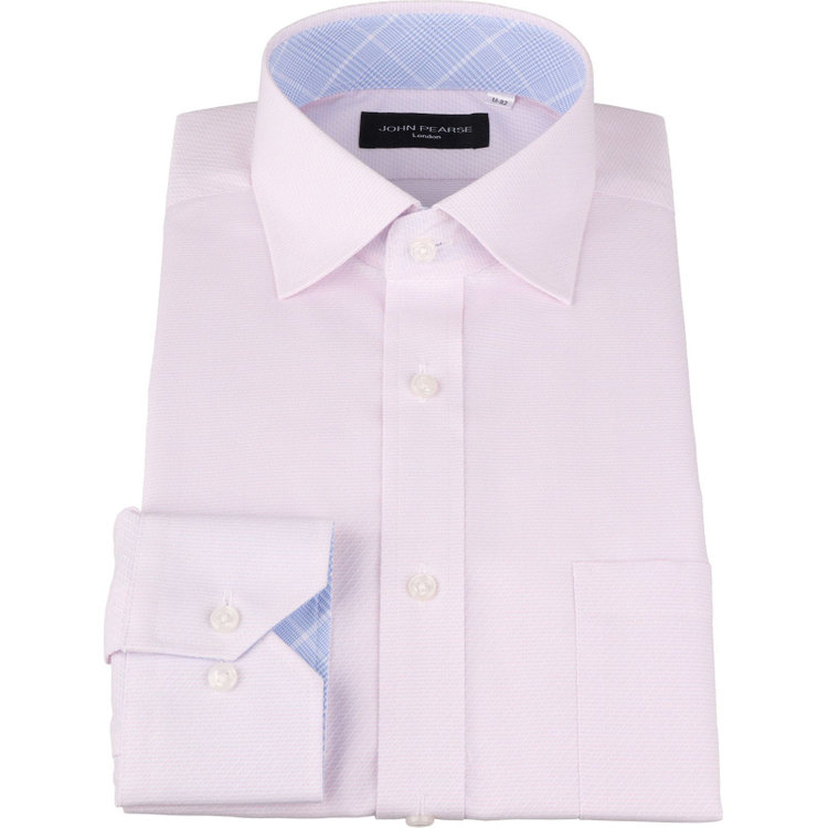 KONAKA　アウトレット 【WEB限定/OUTLET/汚れ・キズ等有】【JOHN PEARSE Black】【形態安定】ワイドカラードレスワイシャツ/ピンク×ドビーツイル/襟袖裏別布：ブルー×チェック ピンク系(桃)