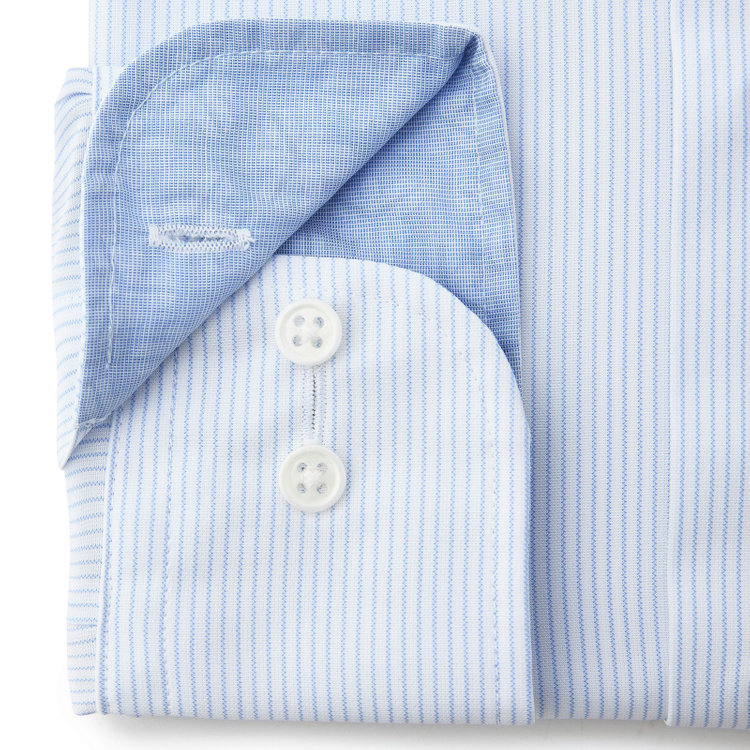 ドナートヴィンチウォモ 【FREEZETECH 氷撃：酷暑対策シャツ】【Donato Vinci Italy Uomo】【STYLISH】ボタンダウンカラーワイシャツ/ホワイト×ブルーストライプ/襟袖裏別布/ULTRA MOVE/ノーアイロン・ストレッチ・高通気性 青中間