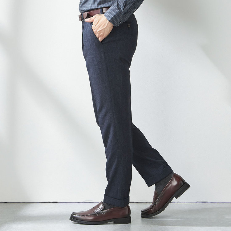 スタンリーブラッカ 【stanley blacker new york】【秋冬】ミルドヘリンボーンパンツ/※裾上げ必要 紺濃色