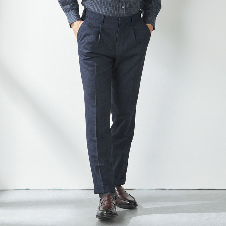 スタンリーブラッカ 【stanley blacker new york】【秋冬】ミルドヘリンボーンパンツ/※裾上げ必要 紺濃色