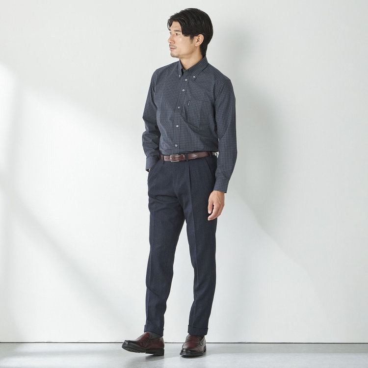 スタンリーブラッカ 【stanley blacker new york】【秋冬】ミルドヘリンボーンパンツ/※裾上げ必要 紺濃色