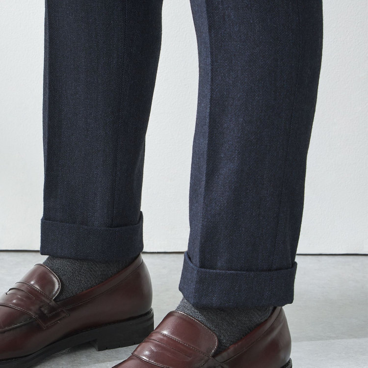 スタンリーブラッカ 【stanley blacker new york】【秋冬】ミルドヘリンボーンパンツ/※裾上げ必要 紺濃色