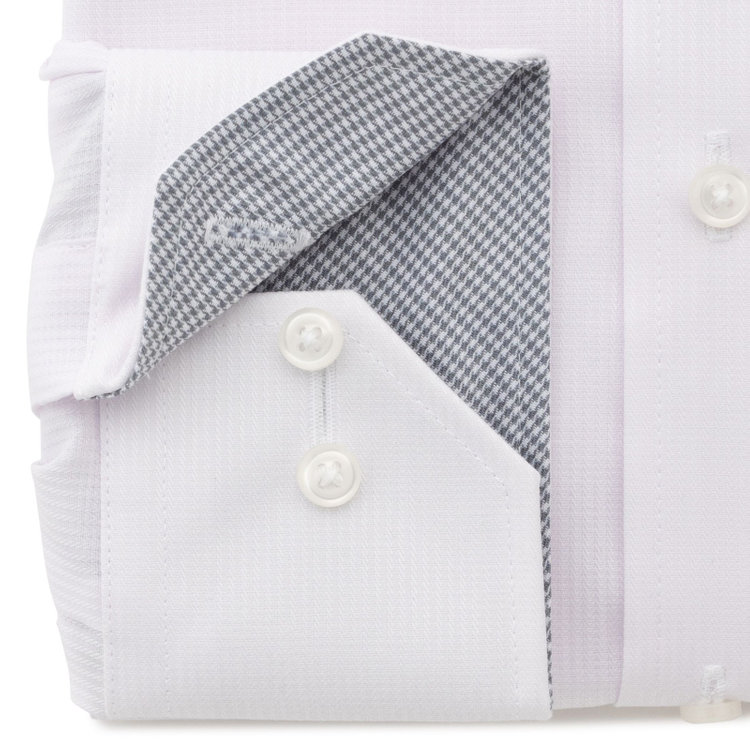 ジョンピアースブラック 【JOHN PEARSE Black】【SLIM】【形態安定】ワイドカラーワイシャツ/ピンク×ドビーストライプ/襟袖裏別布 赤淡色