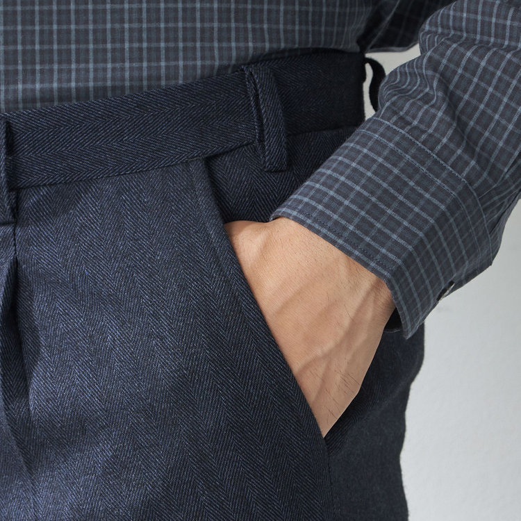 スタンリーブラッカ 【stanley blacker new york】【秋冬】ミルドヘリンボーンパンツ/※裾上げ必要 紺濃色