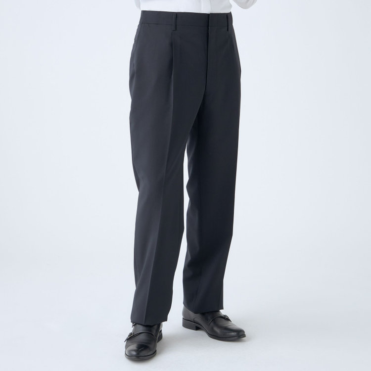 ソノタ（KONAKA用） 【L.O.X】【大きいサイズ】【春夏】ウールブレンド 1タックパンツスラックス/ネイビー×シャドーチェック/ウエストアジャスター仕様/※裾上げ必要 紺濃色