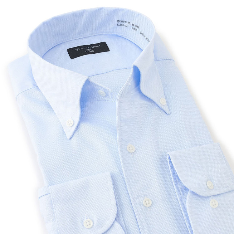 ドナートヴィンチウォモ 【Donato Vinci Italy Uomo】【STYLISH】【形態安定】【綿100％】ワンピースカラーボタンダウンワイシャツ/ブルー×ドビー 青淡色