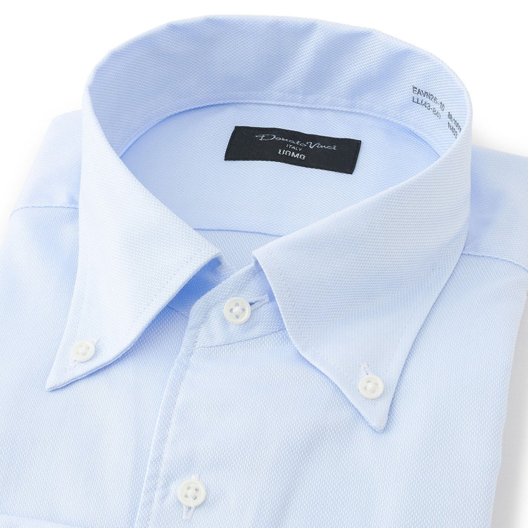 ドナートヴィンチウォモ 【Donato Vinci Italy Uomo】【STYLISH】【形態安定】【綿100％】ワンピースカラーボタンダウンワイシャツ/ブルー×ドビー 青淡色