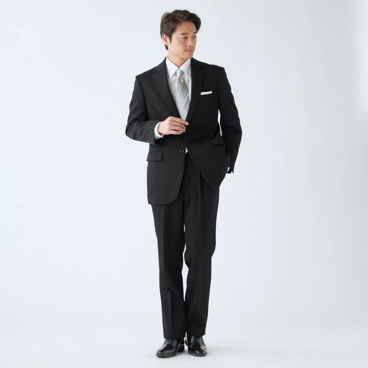 ジョンピアース 【JOHN PEARSE White】【秋冬】2釦シングルフォーマルスーツ 1タックパンツ/濃染加工/生活撥水/パンツアジャスター付き/※裾上げ必要 黒