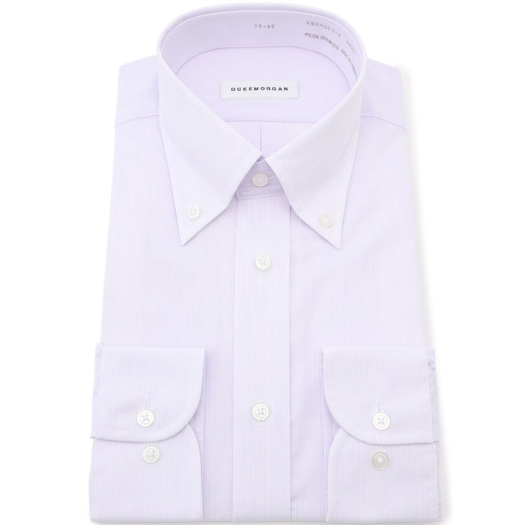 ＤＵＫＥ ＭＯＲＧＡ 【形態安定】ボタンダウンワイシャツ/ホワイト×パープルストライプ 紫中間