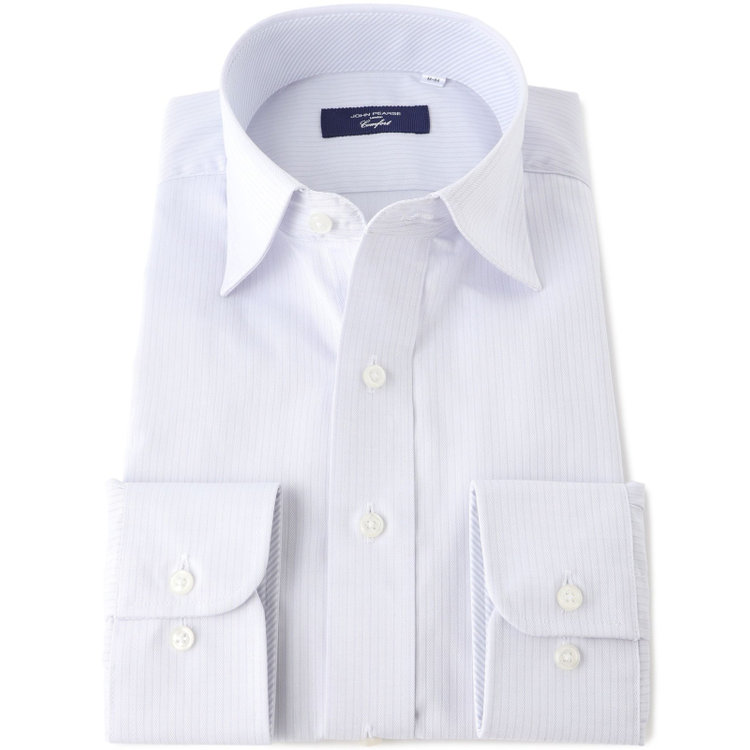 ＪＰコンフォート ネイビー 【JOHN PEARSE comfort navy】【STYLISH】【形態安定】ワイドカラーワイシャツ/グレー×ドビーストライプ グレー中間