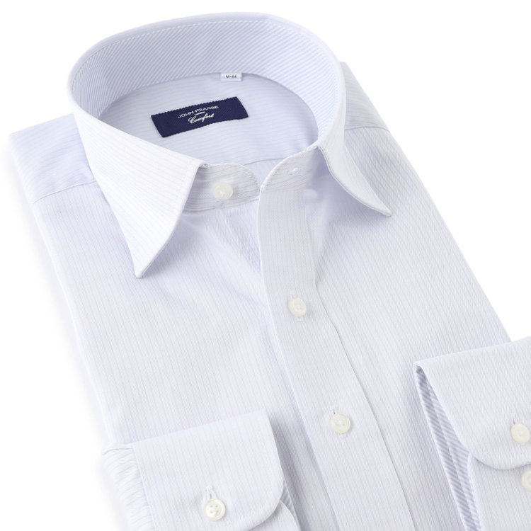 ＪＰコンフォート ネイビー 【JOHN PEARSE comfort navy】【STYLISH】【形態安定】ワイドカラーワイシャツ/グレー×ドビーストライプ グレー中間