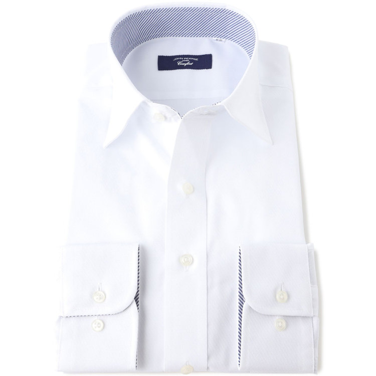ＪＰコンフォート ネイビー 【JOHN PEARSE comfort navy】【STYLISH】【形態安定】ワイドカラーワイシャツ/ホワイト×ドビーツイル 白
