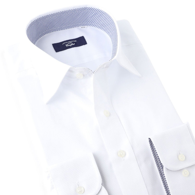 ＪＰコンフォート ネイビー 【JOHN PEARSE comfort navy】【STYLISH】【形態安定】ワイドカラーワイシャツ/ホワイト×ドビーツイル 白