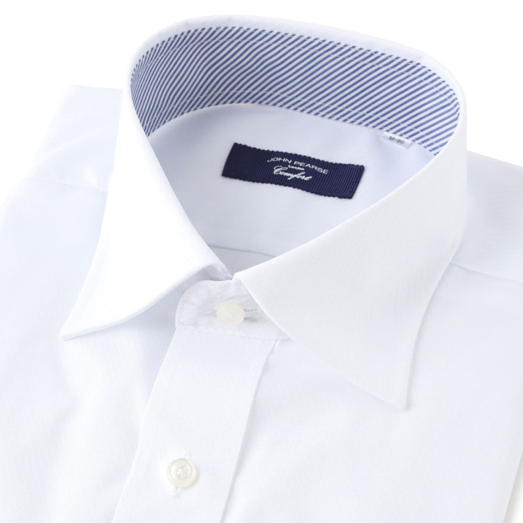 ＪＰコンフォート ネイビー 【JOHN PEARSE comfort navy】【STYLISH】【形態安定】ワイドカラーワイシャツ/ホワイト×ドビーツイル 白