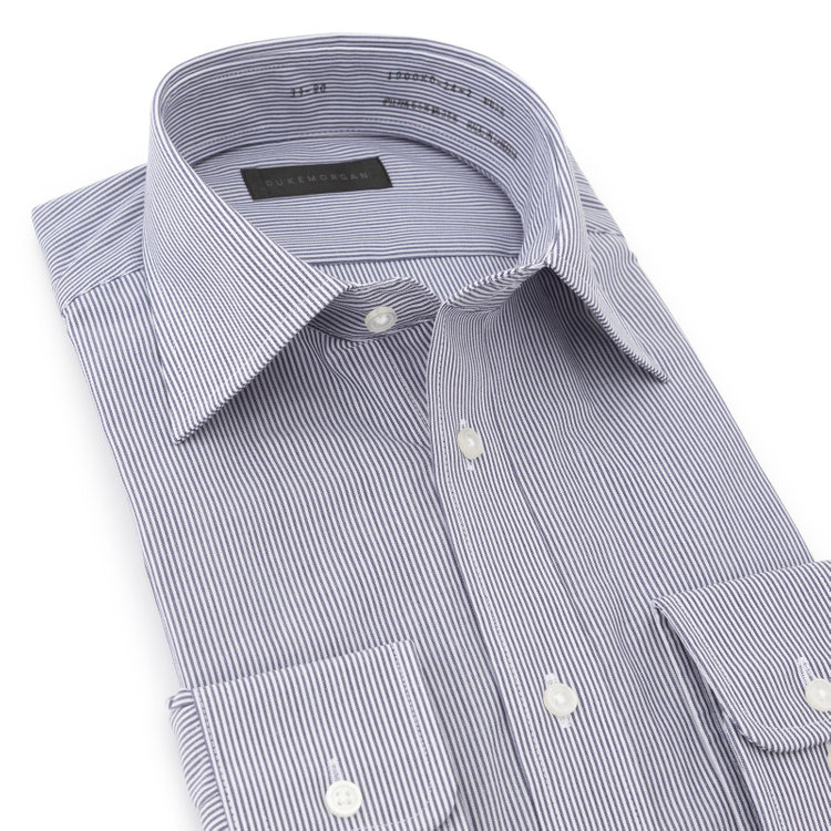 ＤＵＫＥ ＭＯＲＧＡ 【発送在庫あり】【DUKEMORGAN】【形態安定】ワイドカラーワイシャツ/ネイビー＆ホワイト×ストライプ 青濃色