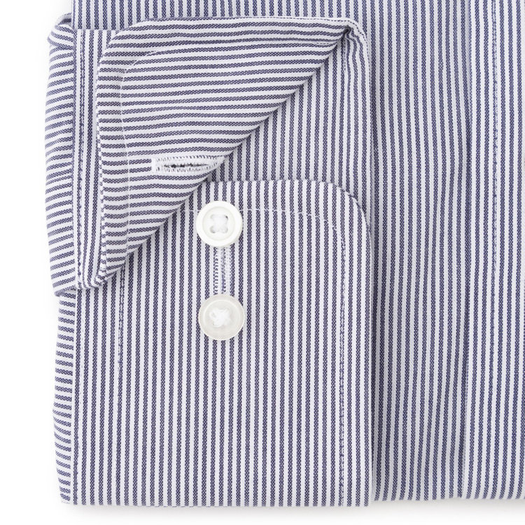 ＤＵＫＥ ＭＯＲＧＡ 【発送在庫あり】【DUKEMORGAN】【形態安定】ワイドカラーワイシャツ/ネイビー＆ホワイト×ストライプ 青濃色