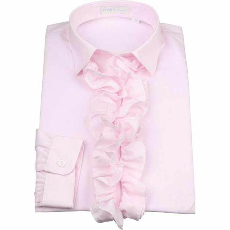 【WEB限定/OUTLET/汚れ・キズ等有】【earth music&ecology】スキッパーカラーブラウス/ピンク×ドビーストライプ/脱着式フリル