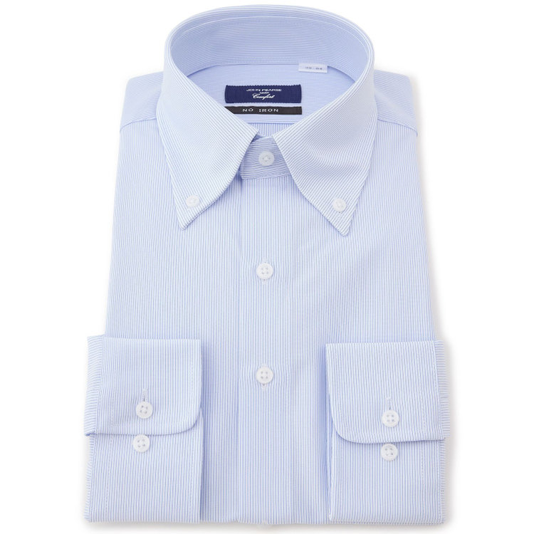 ＪＰコンフォート ネイビー 【発送在庫あり】【WEB限定】【JOHN PEARSE comfort navy】ボタンダウンカラーワイシャツ/ホワイト×ブルーストライプ/ULTRA MOVE「ニット素材」「ノーアイロン」「ストレッチ」「高通気性」 紺中間