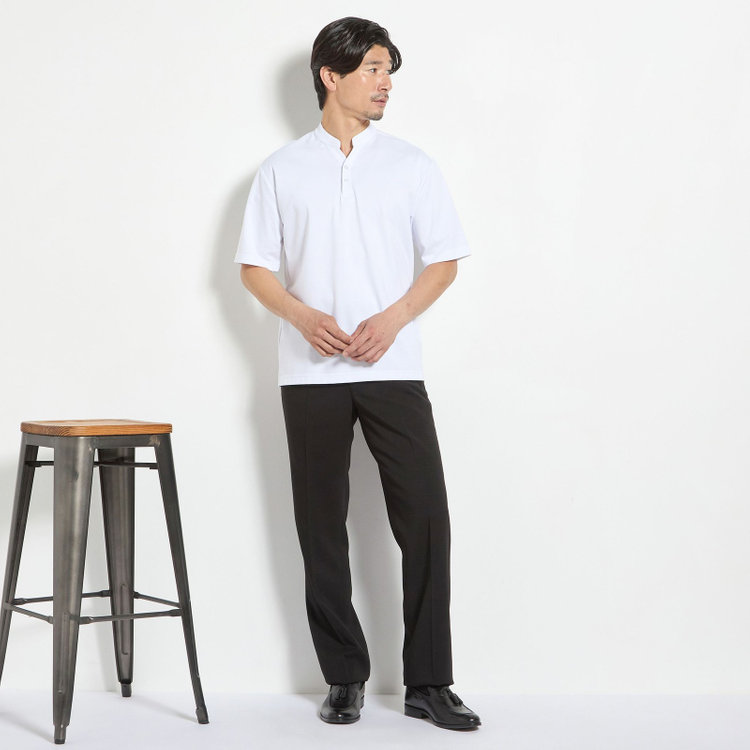 カンサイマン 【KANSAIMAN Collection】【半袖】ノーカラーポロシャツ/ホワイト 白