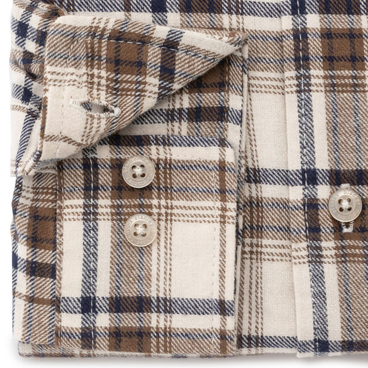 スタンリーブラッカ 【stanley blacker】【長袖】ボタンカラーシャツ/ベージュ＆ブラウン＆ネイビー×チェック 茶淡色
