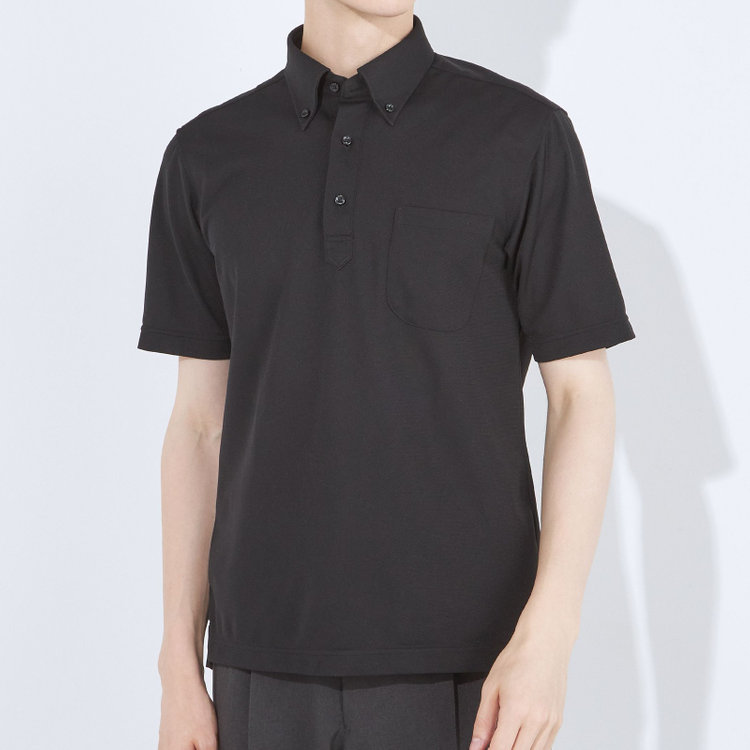 ＪＰコンフォート ネイビー 【発送在庫あり】【WEB限定】【半袖】【JOHN PEARSE comfort navy】ボタンダウンビズポロシャツ プルオーバータイプ/ブラック/ULTRA MOVE「ニット素材」「ノーアイロン」「ストレッチ」「高通気性」 黒