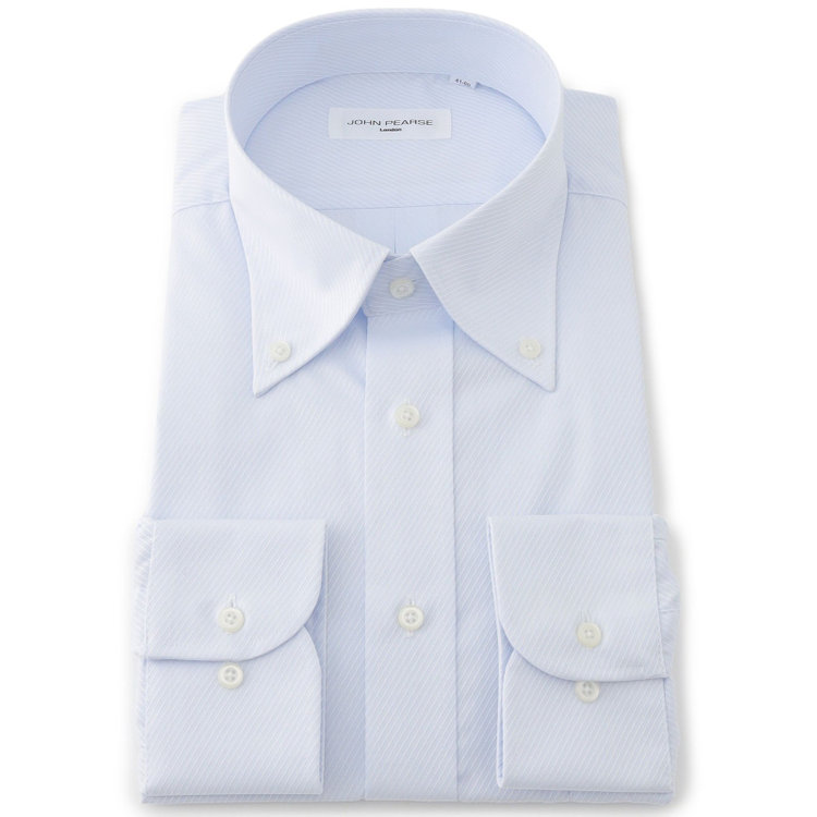 ジョンピアース 【JOHN PEARSE White】【形態安定】ボタンダウンドレスシャツ/サックス×ドビーツイル/Oil guard 青淡色