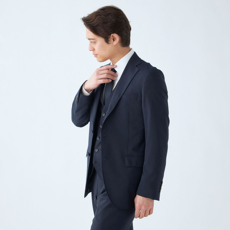 ＪＰ コンフォート 【JOHN PEARSE comfort】【年間】2釦シングルスリーピーススーツ 1タック/ネイビー×シャドーストライプ/ストレッチ/ウエストシャーリング仕様ULTRA MOVE/SHOWER CLEAN/※裾上げ必要 紺中間