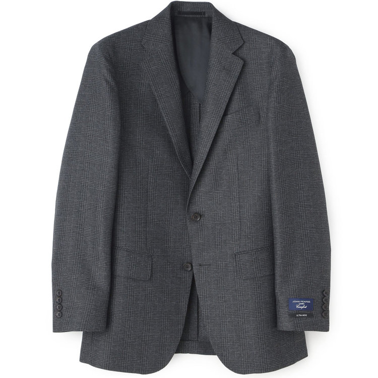 ＪＰコンフォート ネイビー 【JOHN PEARSE comfort navy】【春夏】2釦シングルジャケット/グレー×チェック/ULTRA MOVE/RIRANCHA/ウォッシャブル グレー濃色
