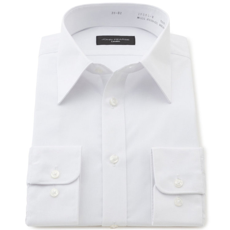 ジョンピアースブラック 【JOHN PEARSE Black】【SLIM】【形態安定】レギュラーカラーワイシャツ/ホワイト×ブロード 白