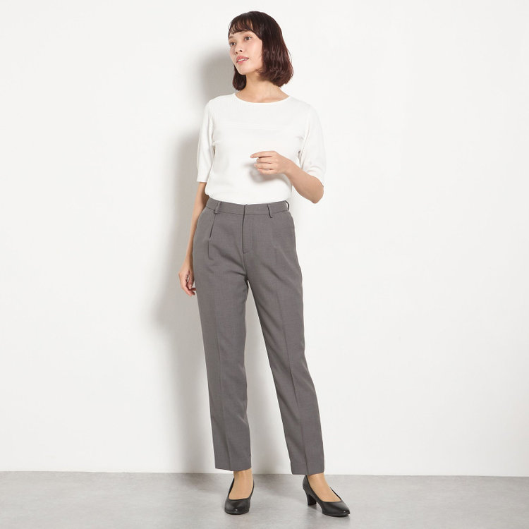 ソノタ（KONAKA用） 【Diana】【春夏】1タックパンツ/グレー/ウエストシャーリング/ウォッシャブル＆ストレッチ/裾上げ済仕様 グレー濃色