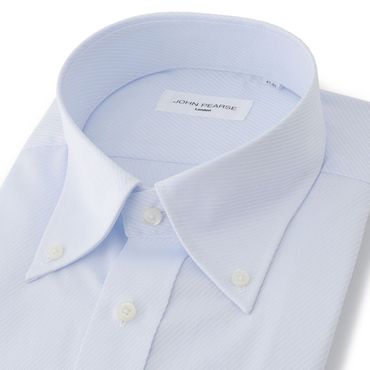 ジョンピアース 【JOHN PEARSE White】【形態安定】ボタンダウンドレスシャツ/サックス×ドビーツイル/Oil guard 青淡色