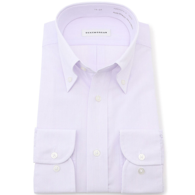 ＤＵＫＥ ＭＯＲＧＡ 【形態安定】ボタンダウンワイシャツ/ホワイト×パープルストライプ 紫中間