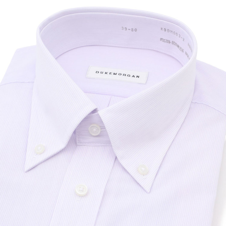 ＤＵＫＥ ＭＯＲＧＡ 【形態安定】ボタンダウンワイシャツ/ホワイト×パープルストライプ 紫中間