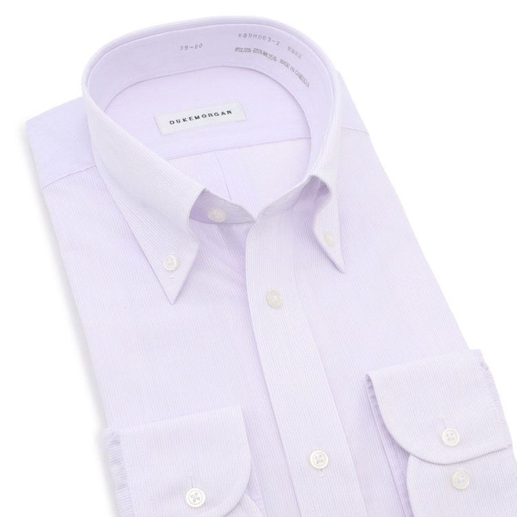 ＤＵＫＥ ＭＯＲＧＡ 【形態安定】ボタンダウンワイシャツ/ホワイト×パープルストライプ 紫中間