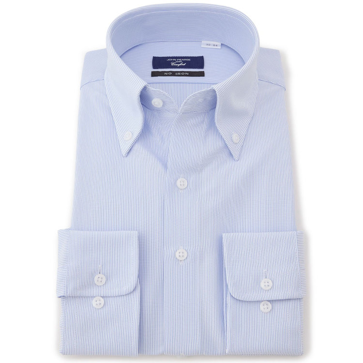 ＪＰコンフォート ネイビー 【発送在庫あり】【WEB限定】【JOHN PEARSE comfort navy】ボタンダウンカラーワイシャツ/ホワイト×ブルーストライプ/ULTRA MOVE「ニット素材」「ノーアイロン」「ストレッチ」「高通気性」 紺中間