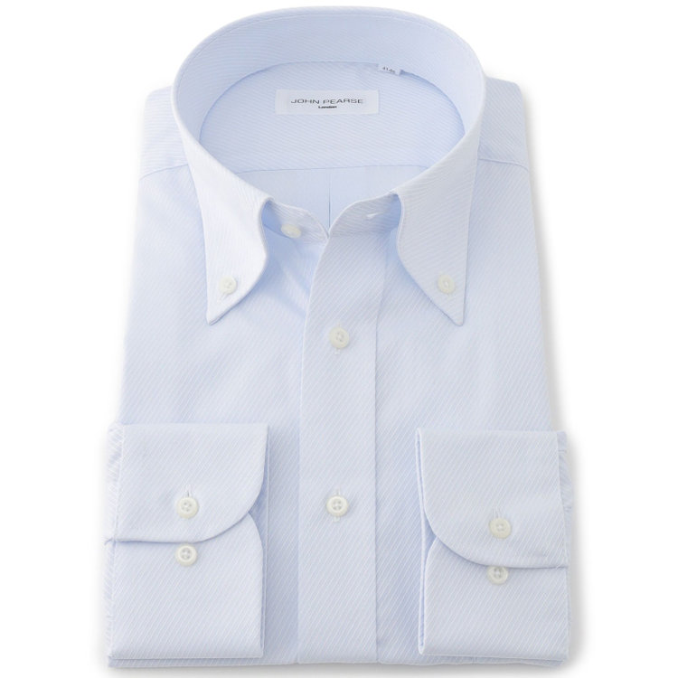 ジョンピアース 【JOHN PEARSE White】【形態安定】ボタンダウンドレスシャツ/サックス×ドビーツイル/Oil guard 青淡色