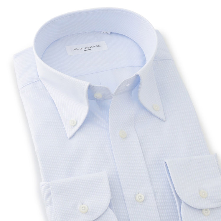 ジョンピアース 【JOHN PEARSE White】【形態安定】ボタンダウンドレスシャツ/サックス×ドビーツイル/Oil guard 青淡色