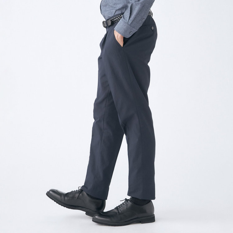 スタンリーブラッカ 【stanley blacker new york】【春夏】1タックテーパードパンツ/ネイビー×テックコットンストレッチ/ウエストシャーリング仕様/※裾上げ必要 紺濃色