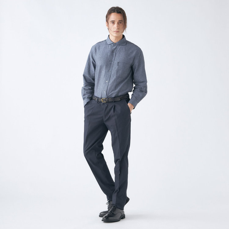 スタンリーブラッカ 【stanley blacker new york】【春夏】1タックテーパードパンツ/ネイビー×テックコットンストレッチ/ウエストシャーリング仕様/※裾上げ必要 紺濃色