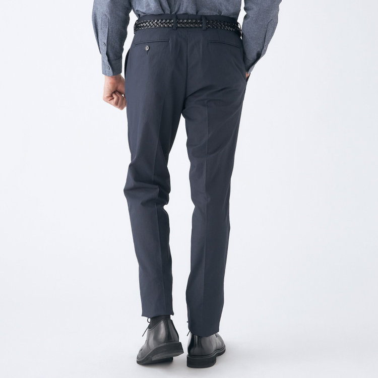 スタンリーブラッカ 【stanley blacker new york】【春夏】1タックテーパードパンツ/ネイビー×テックコットンストレッチ/ウエストシャーリング仕様/※裾上げ必要 紺濃色