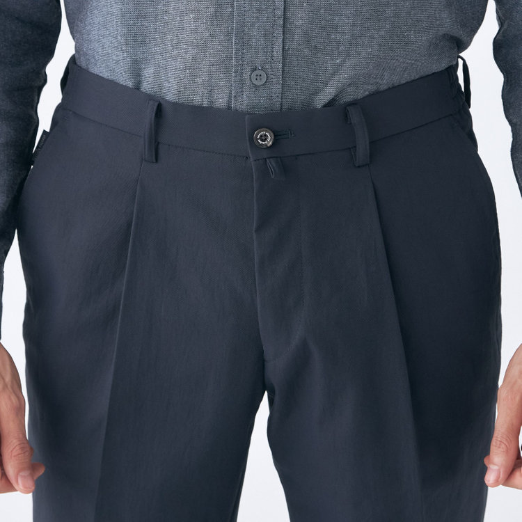 スタンリーブラッカ 【stanley blacker new york】【春夏】1タックテーパードパンツ/ネイビー×テックコットンストレッチ/ウエストシャーリング仕様/※裾上げ必要 紺濃色