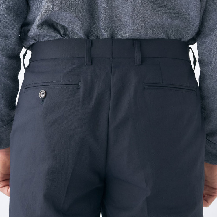 スタンリーブラッカ 【stanley blacker new york】【春夏】1タックテーパードパンツ/ネイビー×テックコットンストレッチ/ウエストシャーリング仕様/※裾上げ必要 紺濃色