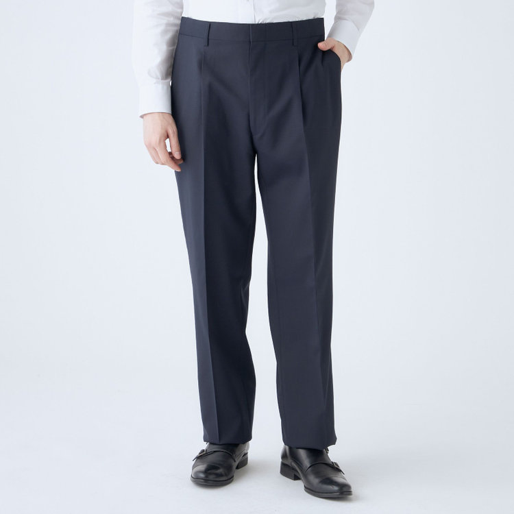 ソノタ（KONAKA用） 【L.O.X】【大きいサイズ】【春夏】ウールブレンド 1タックパンツスラックス/ネイビー/ウエストアジャスター仕様/※裾上げ必要 紺濃色