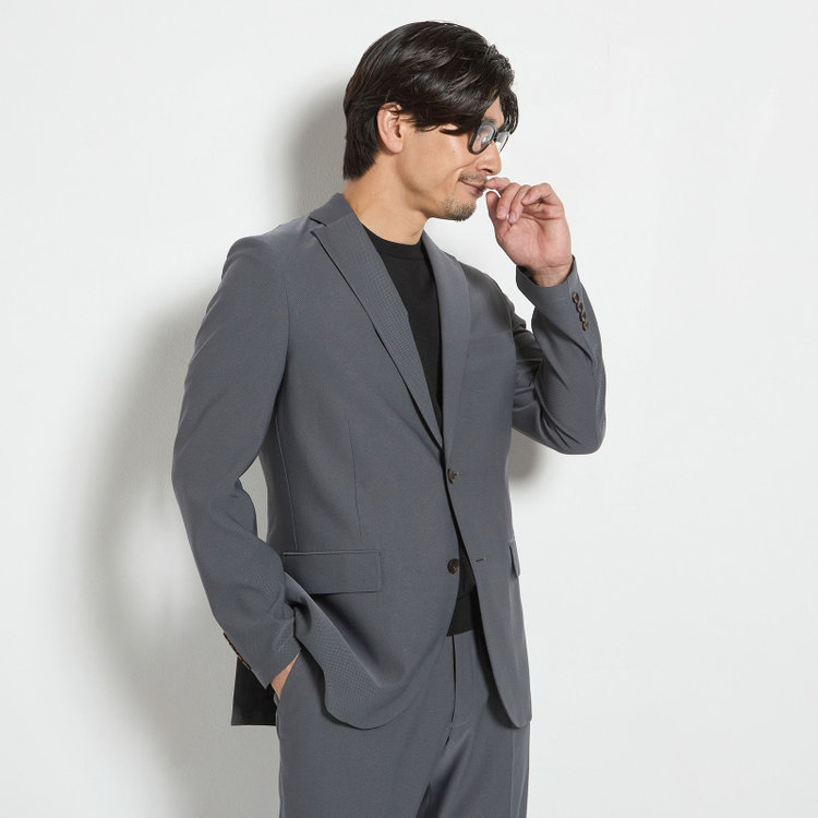 ＪＰ コンフォート 【JOHN PEARSE comfort】【春夏】2釦シングルスーツ 1タック/グレー/ウエストシャーリング/COOL MAX/※パンツ裾上げ済み仕様 グレー中間